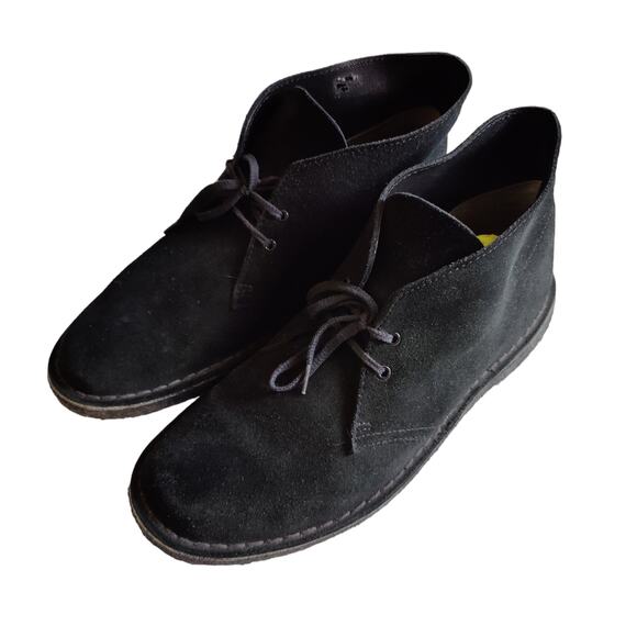 Clarks Originals Desert Chukka Boot Men Sz 10 Black Suede Natural Crepe Gum Sole - Picture 2 of 12